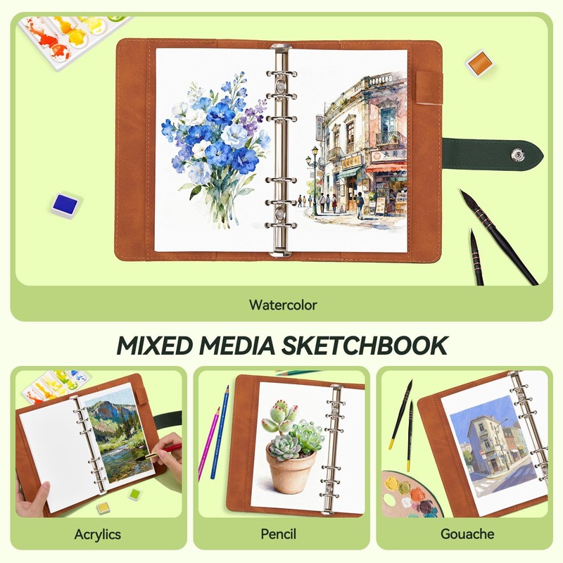 Lightwish Watercolor Sketchbook Refillable 100% Cotton, 300gsm (140lb) - 6.69"