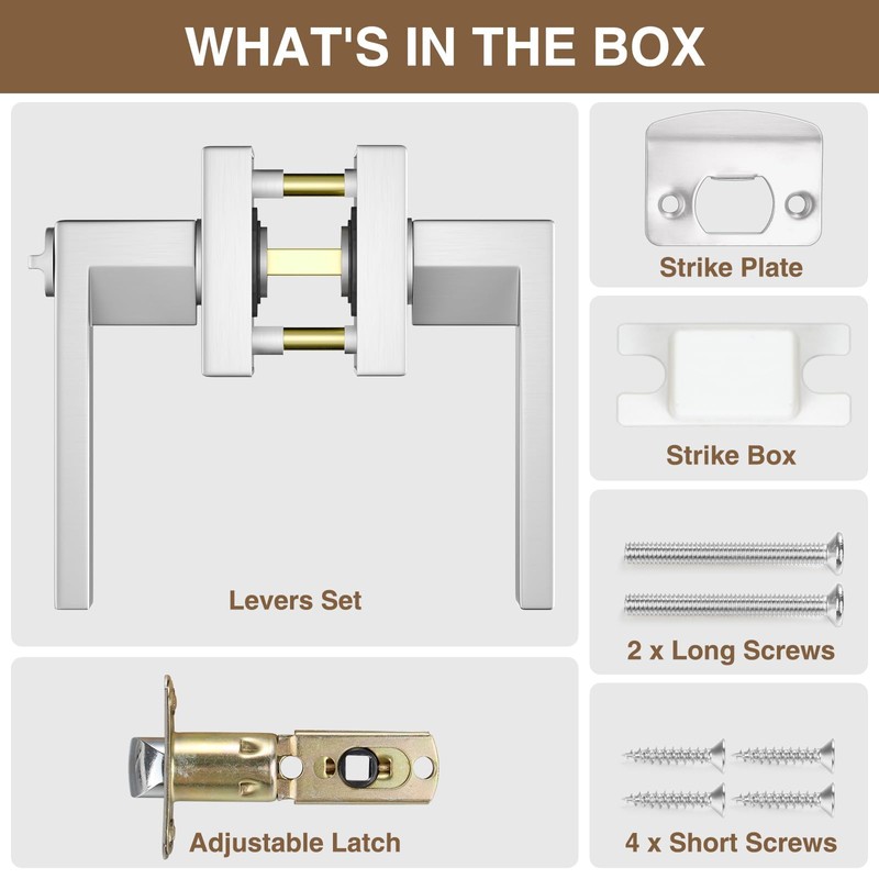 10 Pack Square Door Lever Privacy Door Lock Handleset, Keyless