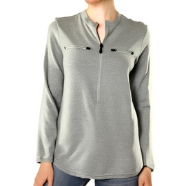 Alessandra B Women's Chemo Port Cotton Shirt - 5 Access Points - 2 Shouler Snap Long Sleeves, 3 Zipper Port Accesses