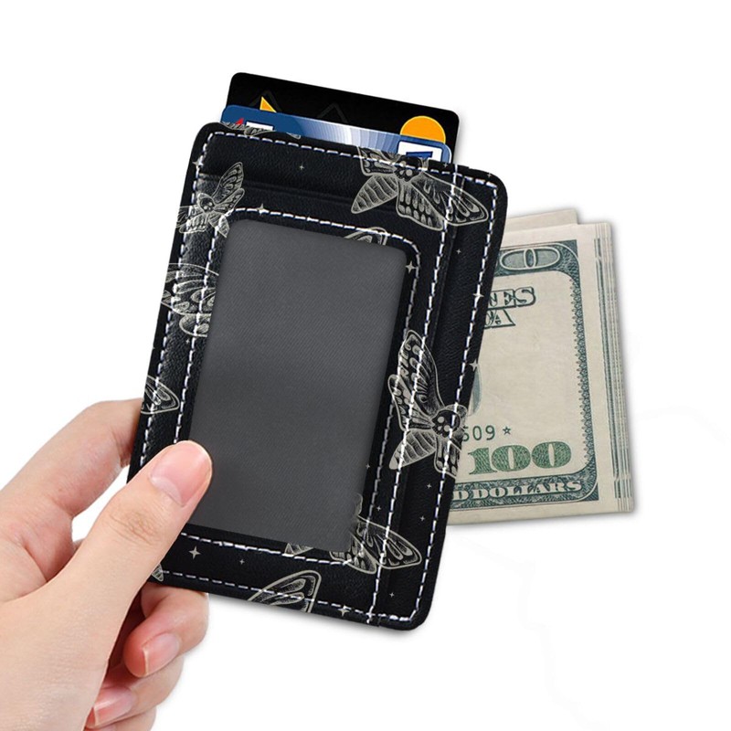 Sletend Slim Minimalist Wallet Gothic Skull Butterfly Moth RFID Blocking