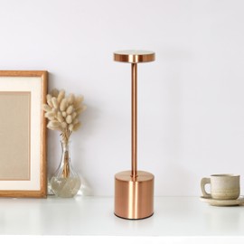 Simple Designs LD1083-CPR 12.75" Mushroom Magic Disc Dimming & Rechargeable Cordless 4-Way Touch Sensor Stick Desk Lamp, Copper