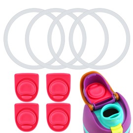 4pcs Water Bottle Seal Ring & 4pcs Replacement Stopper, Silicone O Ring Lid Gasket Parts for Owala Free Sip 19oz 24oz 32oz 40oz, Cap Mouth Plug Gasket Accessories, BPA-Free (Carmine)