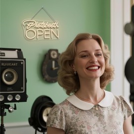 ineonlife Photobooth Open Neon Sign, Photobooth LED Sign Warm White for Wall Decor, Letter LED Lettering Sign for Photography, Wall Pictures, Weddings, Engagement Parties