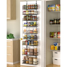 Moforoco 12.2"(W) Narrow 9-Tier Over The Door Pantry Organizer, Pantry Organization and Storage, Black Hanging Basket Wall Spice Rack Seasoning Shelves, Home & Kitchen
