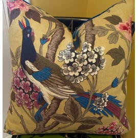 G P & J Baker Hydrangea Bird Mustard/Mauve Custom Pillow Cover All Sizes - 12"x18"