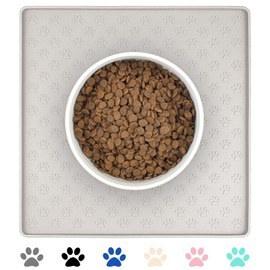 Ptlom Dog Food Mat Anti-Slip Bowl Mats for Food and Water, Waterproof Silicone Pet Placemat with High Raised Edges, Non-Slip Puppy Feeding Tray for Small, Medium Large Cats Dogs, Cream, 11.8"x11.8"