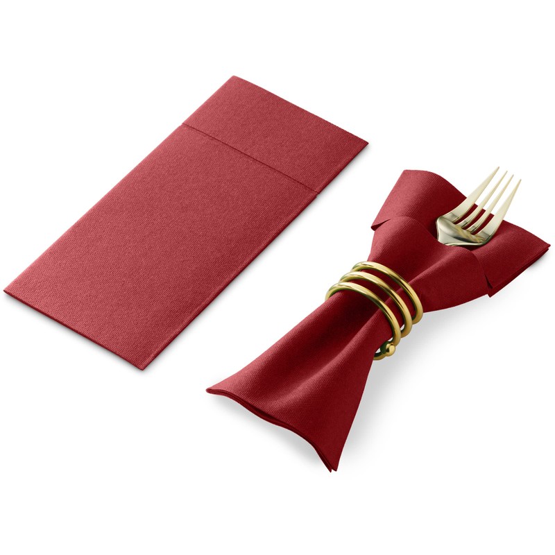 Disposable Linen-Feel Dinner Napkins With Built-in Flatware Pocket, 50-Pack BURGUNDY