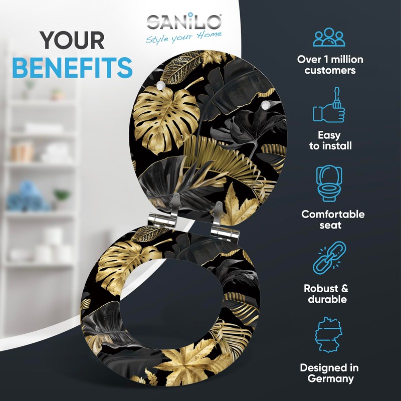 SANILO Wooden Toilet Seat with Soft Close [ROUND] - Decorative,