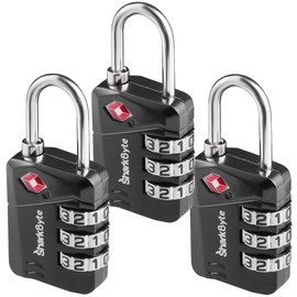 SharkByte TSA Approved Luggage Locks, 3-Dial Security Travel Combination Padlock, Travel Lock for Suitcases Luggage Case, Backpack, Travel Bag, Gym Locker, Code Small Padlock, Suitcase Locks (3 Pack)