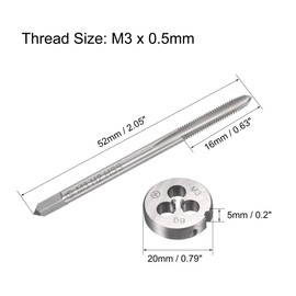 sourcing map M3 x 0.5mm Metric Tap and Die Set, Machine Thread Screw Tap with Round Threading Die, Tap & Die Kit for Nut Screw Bolt Thread Repair