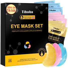 Under Eye Patches(12 Pairs), 24K Gold, Caffeine, Retinol Eye Masks for Puffy Eyes, Wrinkles, Dark Circles, Undereye Bags Treatment - Restoring & Awakening & Moisturizer Skin care Gift for Women