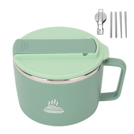 Ramen Noodles Bowl,Stainless Steel Noodle Bowl with Chopsticks and Spork 1200ml 304 Stainless Steel Portable Ramen Cooker Bowl with Lid for Office(Green)