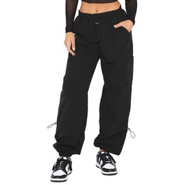 DISCIPBUSH Cargo Pants Women Baggy - Parachute Pants for Women, Rave Y2K Festival Outfits Black L