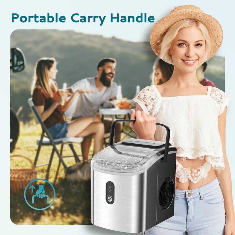 EUHOMY Ice Maker Countertop, Portable Ice Machine with Carry Handle,