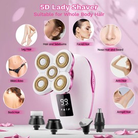 Electric Razors for Women, 5 in 1 Lady Shavers, Electric Shaver for Women, Wet/Dry Bikini Trimmer, Rechargeable Facial Hair Removal, Painless Shaver Razor for Arms Legs Armpit Pubic Area