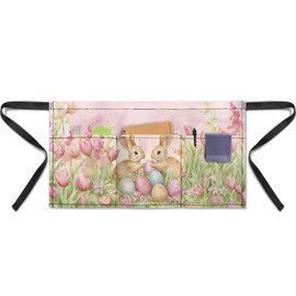 Noprintge Server Half Waist Apron for Women & Men for Cooking with 3 Pockets, Easter Bunny Eggs Tulip Print, 13.19 X 23.43 Inch Waterproof & Oil Waiter Waitress Apron
