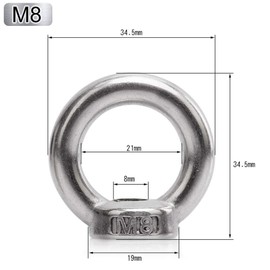Pack of 10 Ring Nuts M8 Stainless Steel Ring Eyelets Stainless Steel Eye Nuts Hardware Ring Shaped Female Thread Mounting Screw for Lifting Accessories, Surface Polishing, Silver