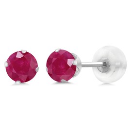 Gem Stone King 10K White Gold Red Ruby 4-Prong Stud Earrings for Women | 0.60 Cttw | Gemstone Birthstone | Round 4MM | Fine Jewelry Gifts for Her Mom Women Wife