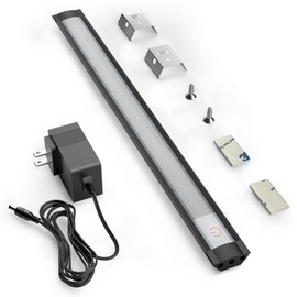 MYPLUS - Luces para debajo del gabinete, 12 pulgadas, luces para debajo del mostrador, regulables al tacto, blanco frío 6000 K, barra de luz LED de aluminio enchufable para cocina, banco de trabajo y computadora (negro)