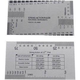 Jiayouy 4Pcs Luthier Tools Set Dual Scale Guitar Neck Notched Straight Edge String Action Gauge Ruler Fret Rocker Fret Leveling Beam for Guitar and Bass Setup Tool Stainless Steel