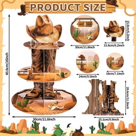 2 Pack Western Cowboy Cupcake Stand Party Decorations 3 Tier Cupcake Holder Cowboy Baby Shower Decorations Western Theme Dessert Stand for Birthday Party Supplies