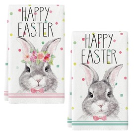 DIELIANHUA 2 x Happy Easter Tea Towels, Happy Easter Tea Towels, 43 x 66 cm Easter Tea Towels, Cotton Easter Tea Towels, Perfect as Easter Decoration for Home