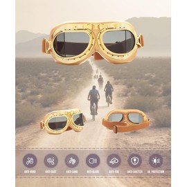 CRG Sports Motorcycle Goggle Aviator Pilot Style Cruiser Scooter Motocross Goggles for Man, Woman, Adult