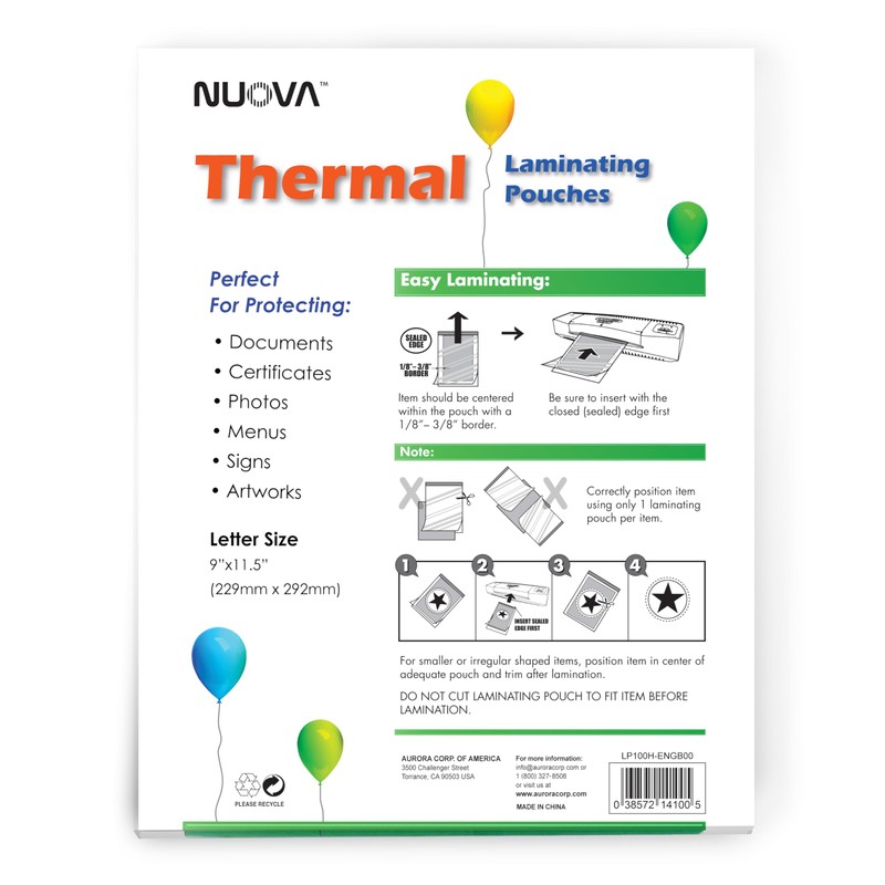Nuova Premium Thermal Laminating Pouches 9" x 11.5", Letter Size,