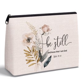 KAIOUS Christian Gifts for Women Faith — Be Still and Know That I Am God Psalm 46:10 Christian Bible Verse Makeup Bag Cosmetic Bag Makeup Zipper Pouch