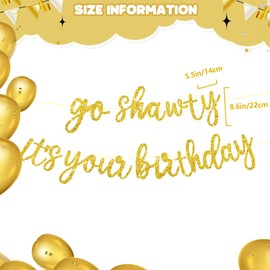 YYBD Go Shawty It's Your Birthday Banner Glitter Birthday Banner Decorations Hip Hop Happy Birthday Banner Sign Background Decoration for Women Men Photo Props Party Supply (Gold)