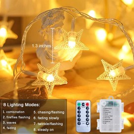 Brightown Star String Lights - 2 Pack Total 33ft 100 LED Star Fairy Lights Battery Operated with Remote for Indoor Outdoor, Twinkle Fairy Christmas Light for Bedroom Wedding Party Decor, Warm White