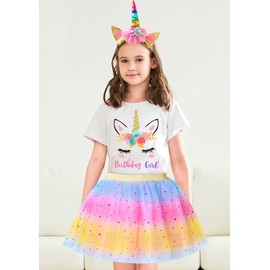 Doctor Unicorn Girls Birthday Costume Outfit Set Pink Yellow Blue Tutu, Unicorn Shirt, Headband, Hair Bow & Birthday Sash Pink Yellow Blue/White Unicorn Flower Tshirt - 5-6 Years