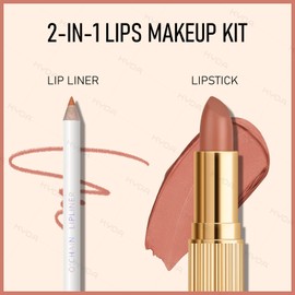 KYDA Lipstick and Lip Liner Combo, Includes Velvet Lipstick + Matte Liner Pencil, Smooth Creamy Matte Lips Color, Lips Makeup Kit for Old Women, Lipliner Combo Set, 03
