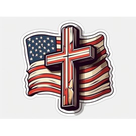 American Flag with Cross Vinyl Decal Sticker for US Christian Cars, Trucks, Laptops, Jesus Christ, Window Decal Sticker 5 Inch (03)