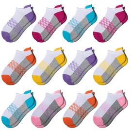 Comfoex 12 Pairs Girls Ankle Athletic Socks - 4-6, 8-10, 6-8 Years Old - Short Socks With Cushioned Sole