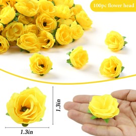 SITUMEIZI 100 Pcs 1.3 inches Mini Rose Head Artificial Roses Fake Silk Flower Yellow for Home Wedding Bouquet Flower Wall Garden DIY Party Birthday Decor