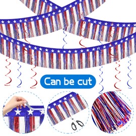 4th/Fourth of July Patriotic Decorations Set-2Packs 39 Feet Red White and Blue Foil Fringe Garland Tinsel Streamers and Hanging Swirls Memorial Day Patriotic Independence Day Parade Float Decoration