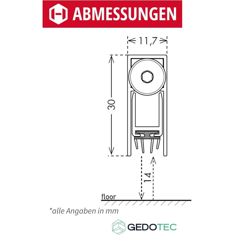 Gedotec Lowerable floor seal, 1 piece door seal, one-sided release,