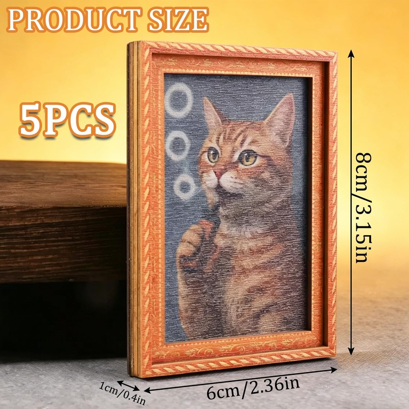 5Pcs Funny Wooden Fridge Magnets Frame Retro Cute Cat Frog