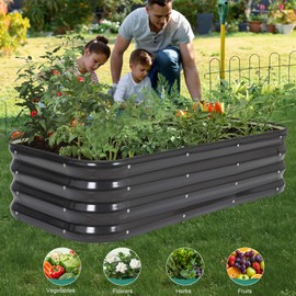 BIRDSINYARD 3 in 1 Galvanized Raised Garden Bed - 4x2x1ft Modular Planter Box Outdoor | Metal Raised Bed Kit with Bracing Rods for Gardening Vegetables Flowers Fruits Herbs (Dark Grey)