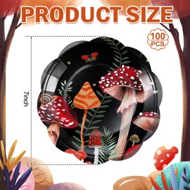 LemonRoad 100pcs Mushroom Dessert Paper Plates Disposable Vintage Mushroom Party Decorations 7" Scalloped Rim Plates for Baby Bridal Shower Birthday Wedding Tea Party Supplies