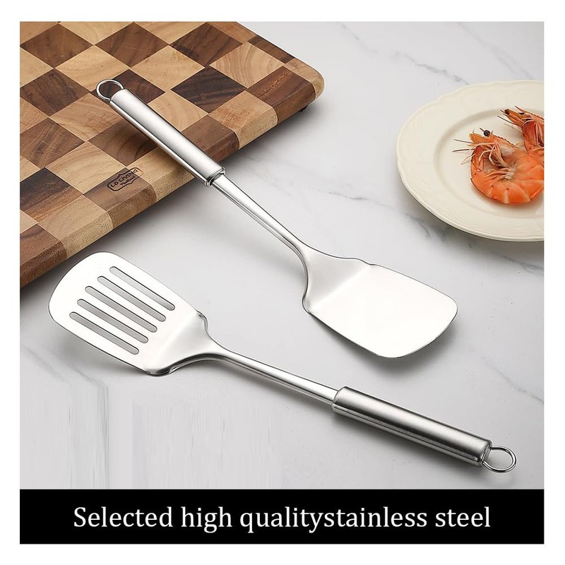 Stainless Steel Spatulas Set,Silver Slotted Turner, Solid Turner,Heavy Duty Sturdy