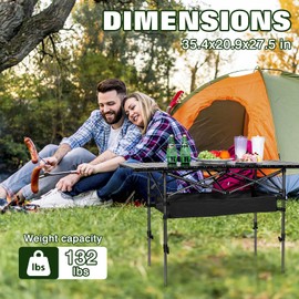 DIIGER Folding Camping Table, Portable Iron Roll-up Picnic Backpacking Table with Adjustable Height, Large Storage and Carrying Bag for Picnic, Camping, BBQ, Party, Backyard, Beach