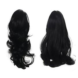 Onedor 15" Synthetic Fiber Curly Ponytail Hair Extension hairpiece with Clip-in Jaw Clips, Dual-Use Hair Extensions (1#-Black)