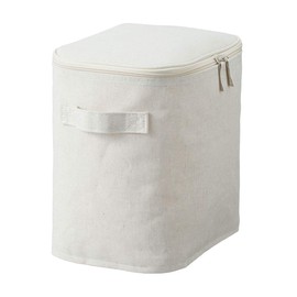 Muji Cotton Linen Polyester Soft Half Storage Box with Lid, Medium, 18.5cm Width x 26cm Depth x 26cm Height, Off- White