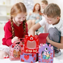Skyygemm 48 Pcs Valentine's Day Bakery Treat Boxes with PVC Window Monster Valentines Cookie Boxes Valentines Cupcake Boxes for Wedding Valentine's Day School Classroom Prize Party Favors