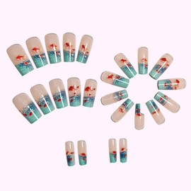 Wedity Square Unterwasser Element Fisch Wertschätzung Design, Nagelpresse, tragbarer Nagel, abnehmbare Nagelkunst 24pcs Für Frauen