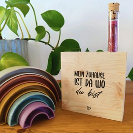 Beste Freundin Geschenke Geburtstag - Mein Zuhause ist da, wo du bist Holzbild 11x11x2cm - Freundin Geschenk, Skandinavische Deko, Motivationsgeschenke, Wohnzimmer Deko Modern, Zuhause Dekoration