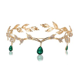 MisFun Elf Crown, Princess Crystal Crown, Crystal Beads Forehead Headpiece, Vintage Rhinestone Tiara, Tiara for Wedding, Bridal Themed Party, Carnival, Cosplay, Festival, Costume Accessories, Alloy