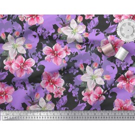 Soimoi Purple Moss Georgette Fabric Leaves & Floral Print Fabric by The Yard 42 Inch Wide